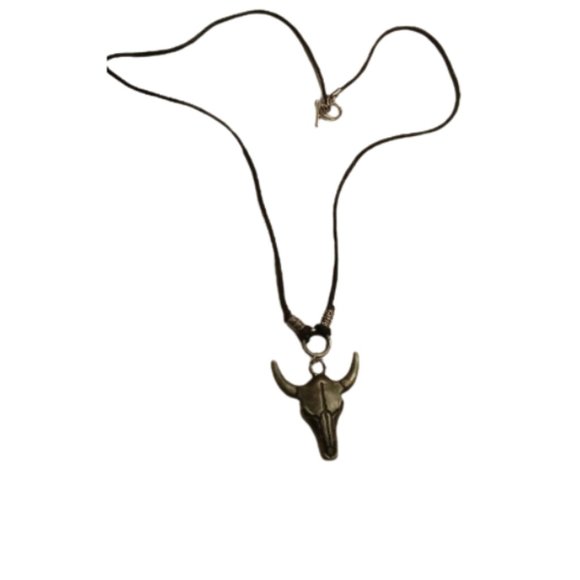 Longhorn Steel And Leather Necklace - Picture 4 of 5